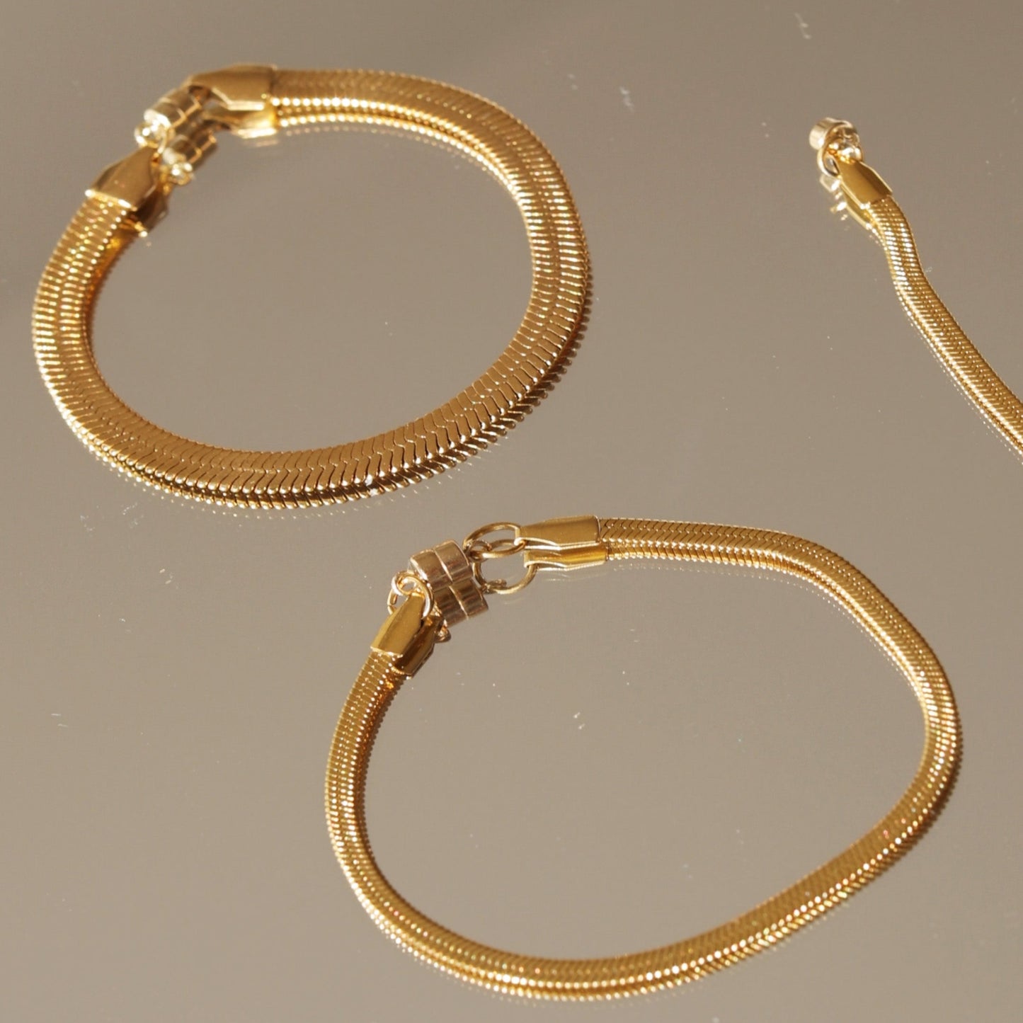 LucyKitty Gold Filled Mira Fine and Wide Herringbone Bracelets