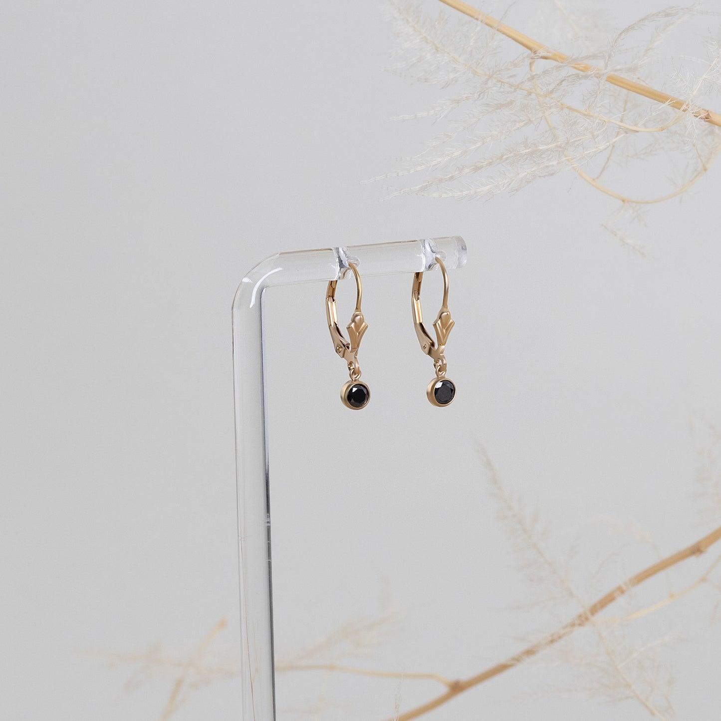 LucyKitty Gold Filled Flora Black Leverback Earrings