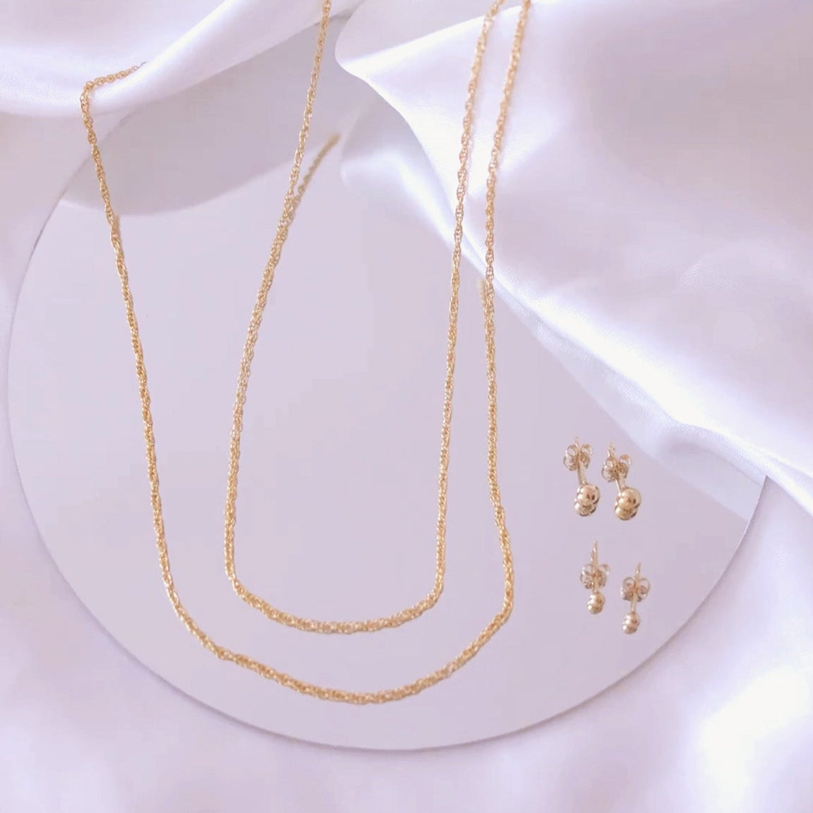 LucyKitty Gold Filled Rope Chain Gold Ball Studs
