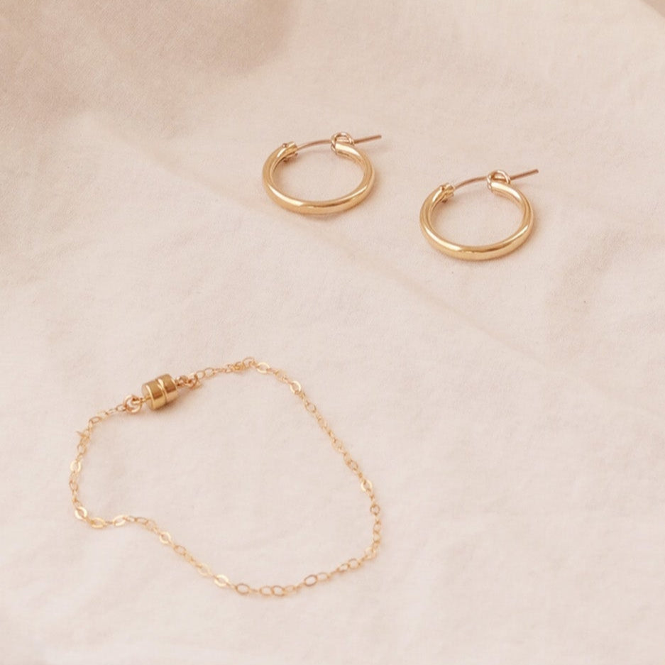 LucyKitty Gold Filled Gossamer Bracelet and Dana Small Hoop Earrings