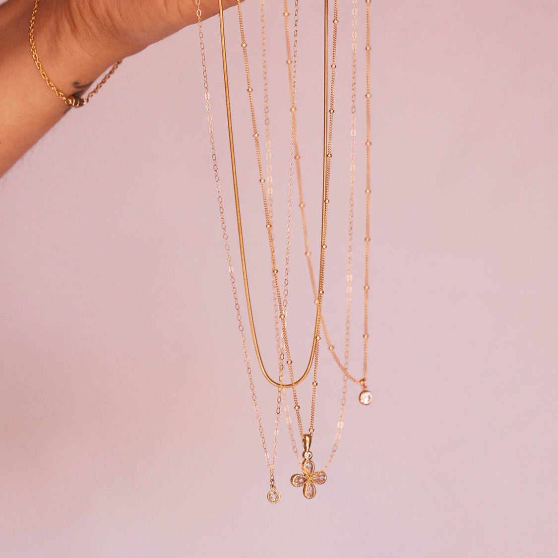 LucyKitty Gold Filled Diamond Clover Pendant Necklace