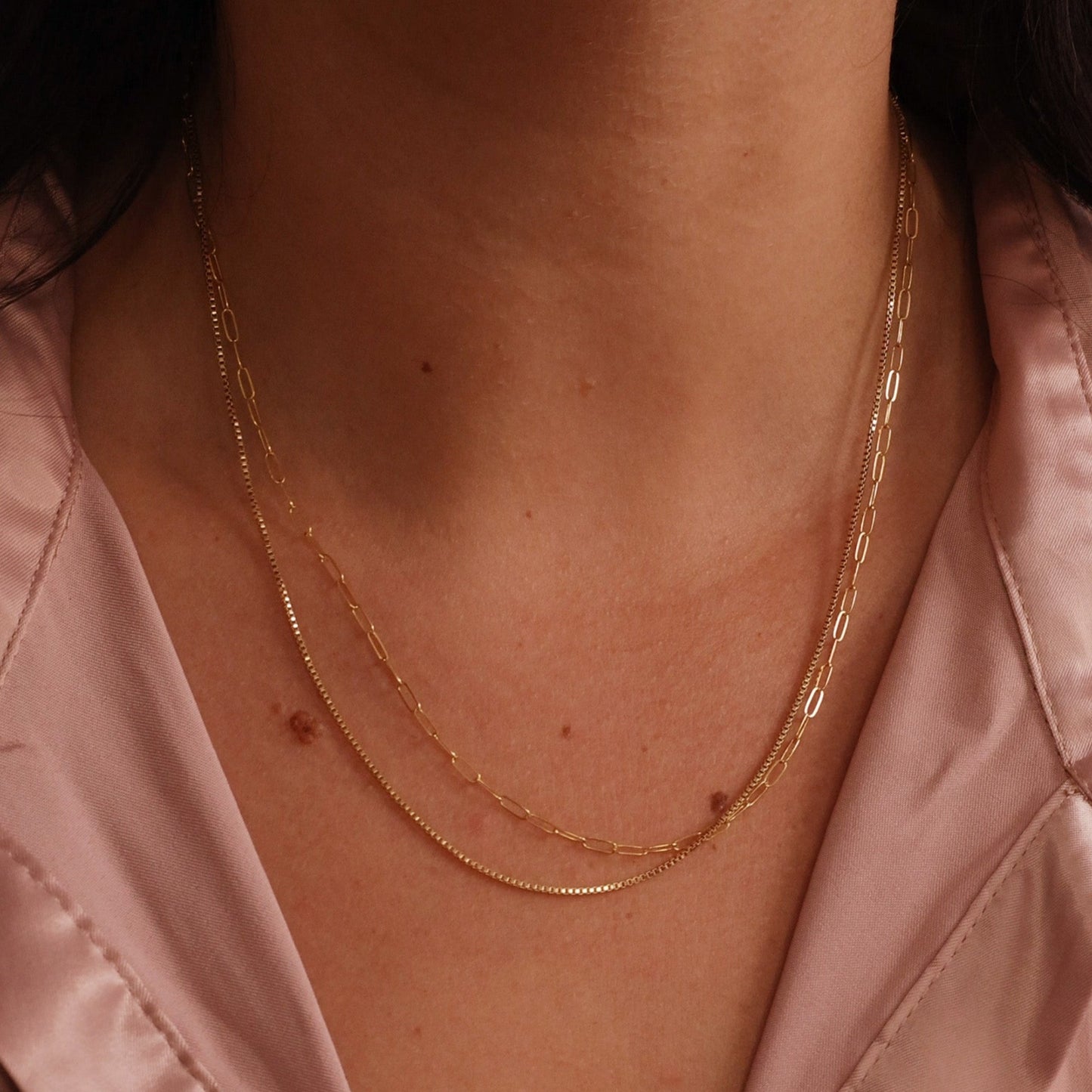 LucyKitty Gold Filled Classic Box Chain and Paperclip Chain