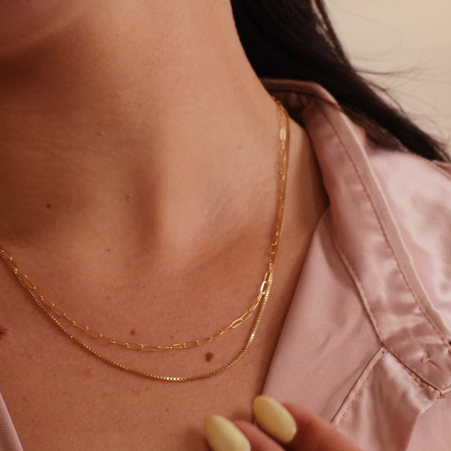 LucyKitty Gold Filled Classic Box Chain and Paperclip Chain