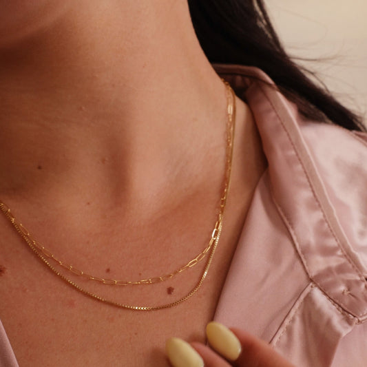 LucyKitty Gold Filled Classic Box Chain and Paperclip Chain