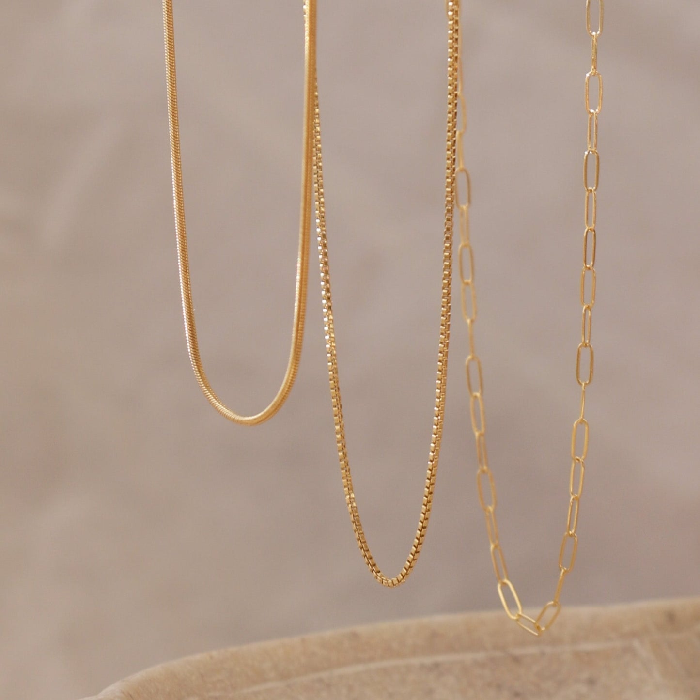 LucyKitty Gold Filled Snake Chain, Box Chain, and Paperclip Chain