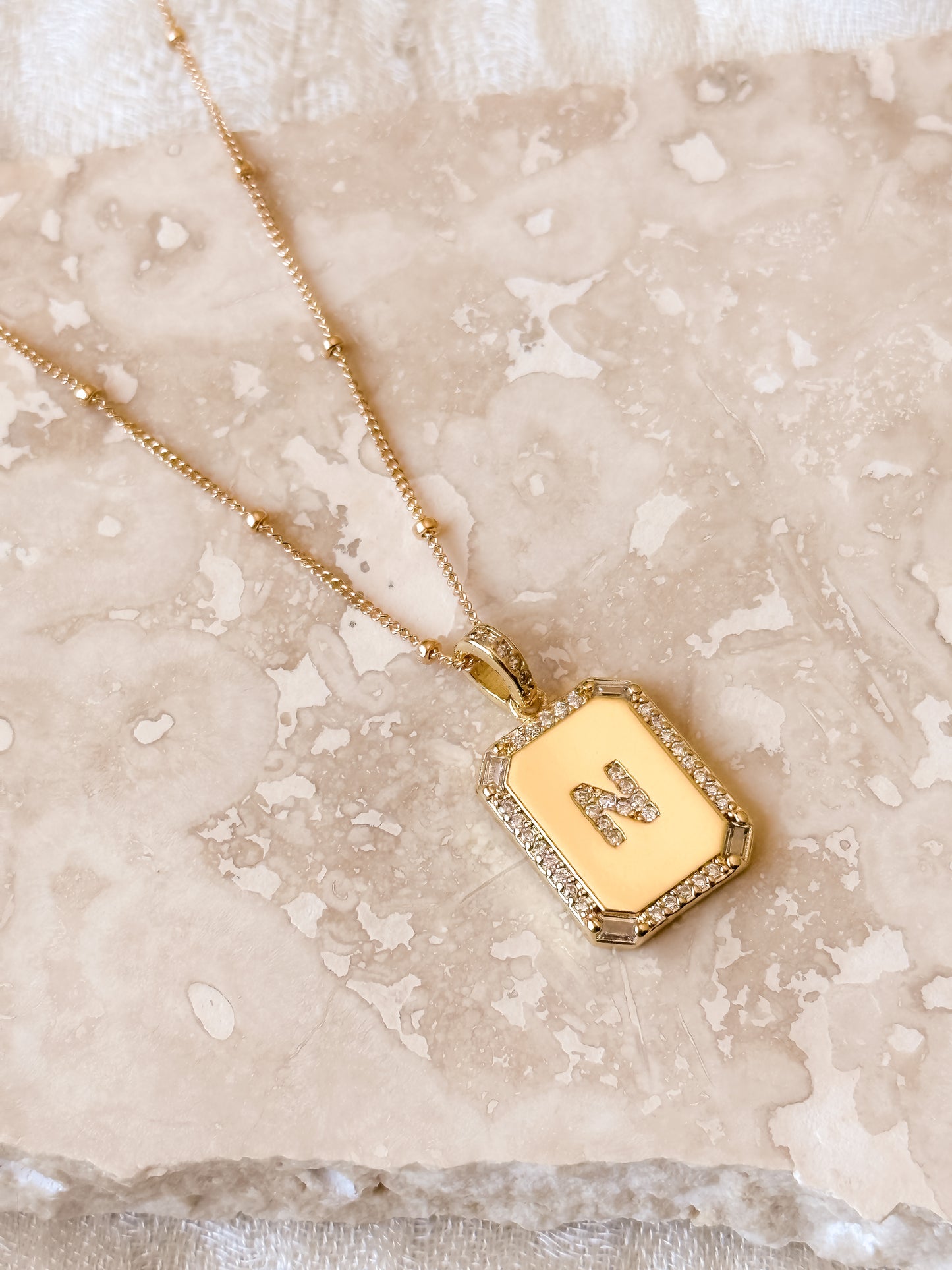 LucyKitty Gold Filled Carta Letter Pendant Saturna Chain