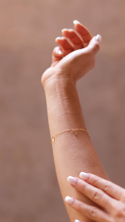 LucyKitty Gold Filled Paperclip Chain Bracelet with Gold Rectangle Charms