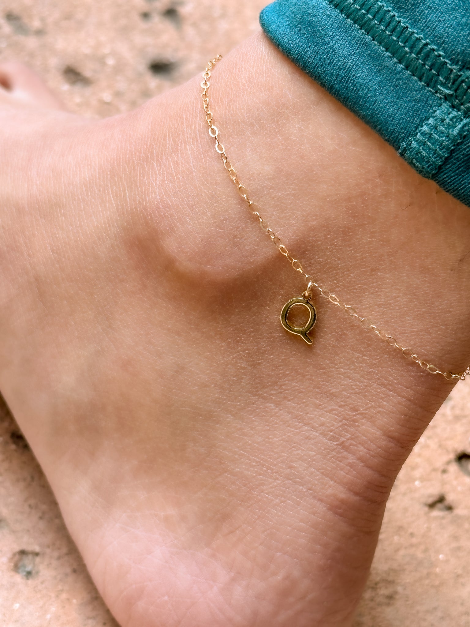 Gold Filled Capital Letter Charm on Gossamer Anklet