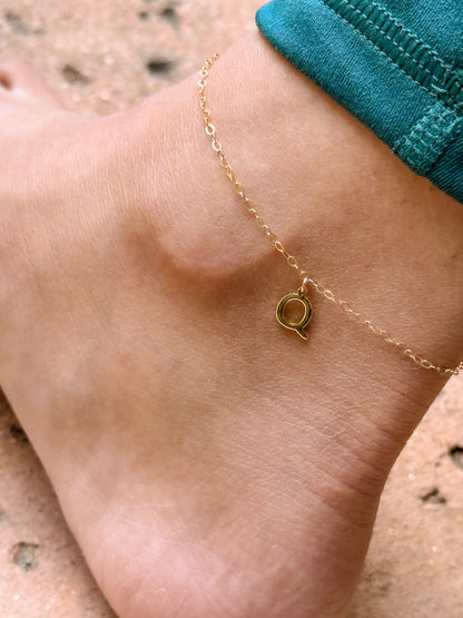 LucyKitty Gold Filled Capital Letter Charm on Gossamer Anklet