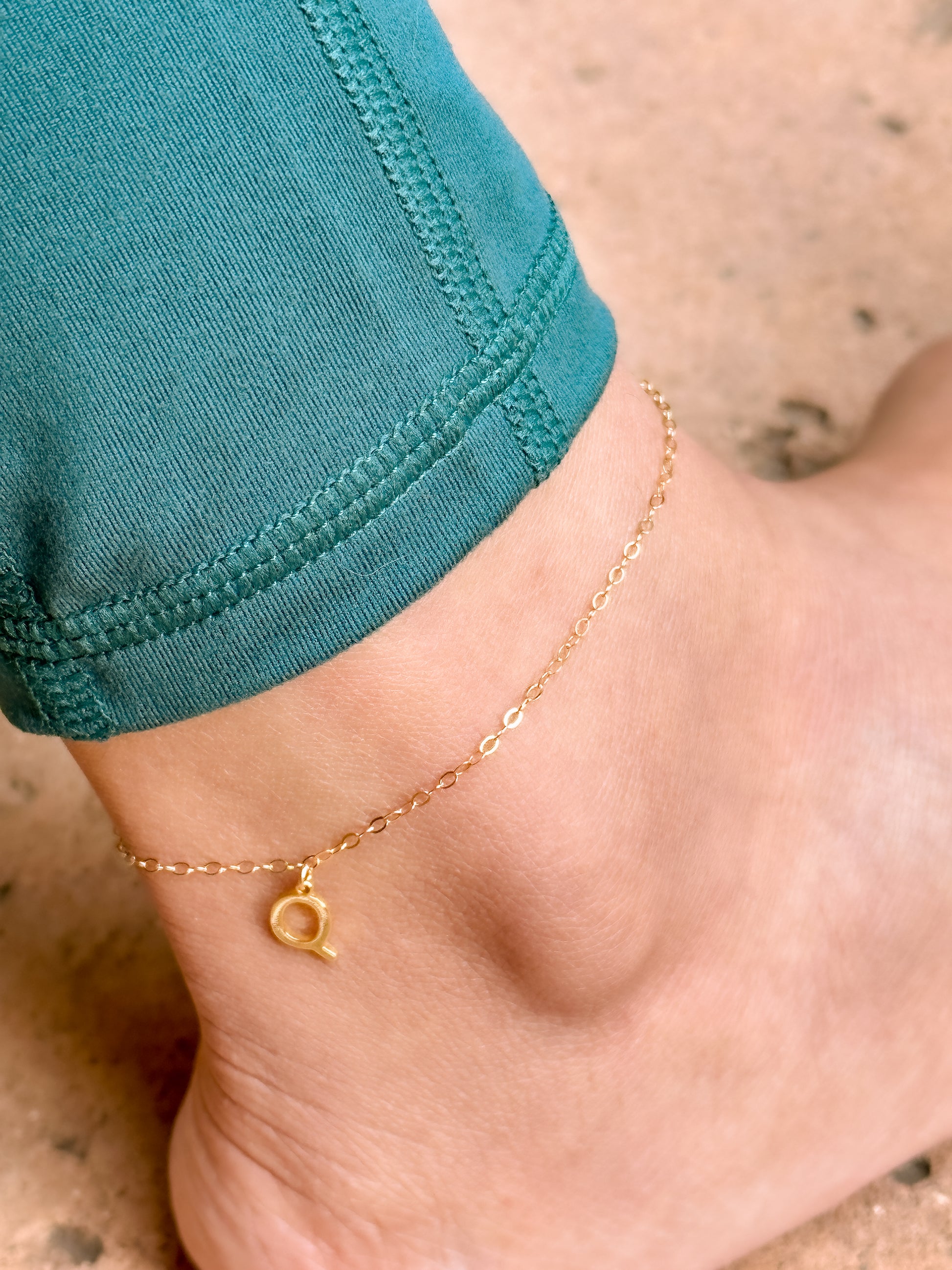 LucyKitty Gold Filled Capital Letter Charm on Gossamer Anklet