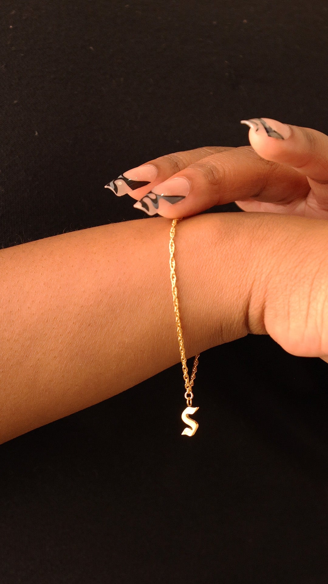 LucyKitty Gold Filled Gothic Letter Charm on a Rope Chain Bracelet