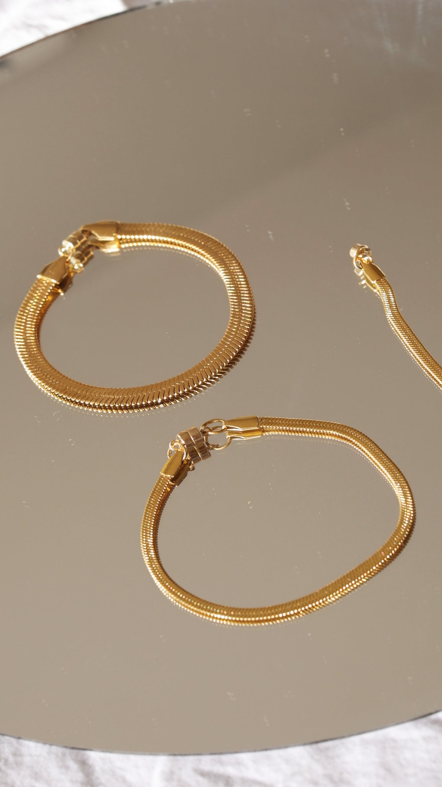 LucyKitty Gold Filled Mira Fine and Wide Herringbone Bracelets