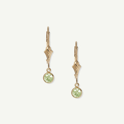 LucyKitty Gold Filled Flora Birthstone Leverback Earrings August Peridot