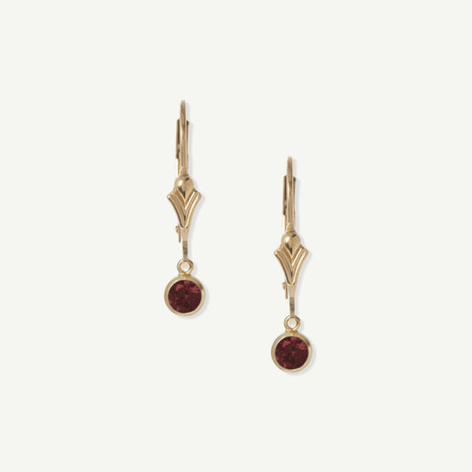 LucyKitty Gold Filled Flora Birthstone Leverback Earrings January Garnet