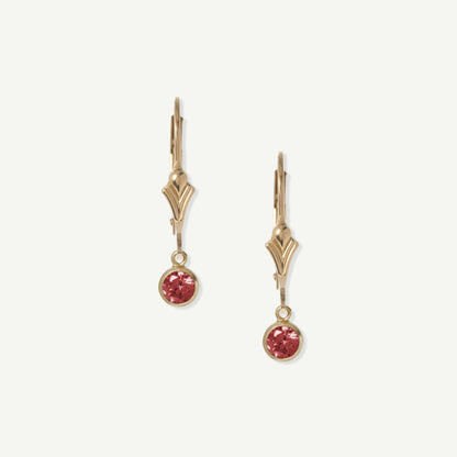 LucyKitty Gold Filled Flora Birthstone Leverback Earrings July Ruby