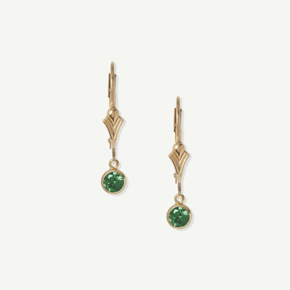 LucyKitty Gold Filled Flora Birthstone Leverback Earrings May Emerald