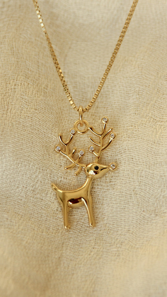 LucyKitty Gold Filled Renee Reindeer Christmas Holiday Necklace