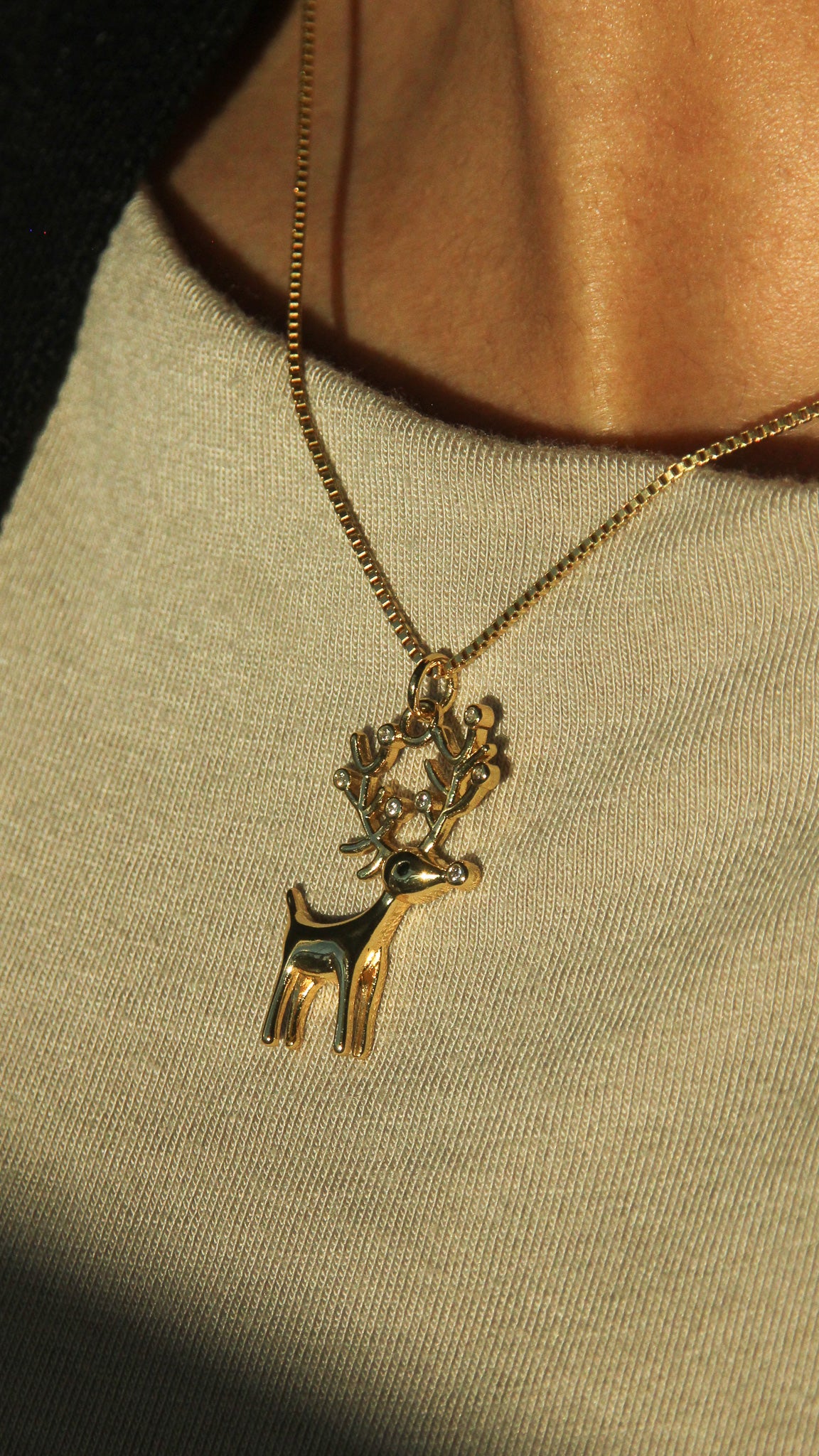 LucyKitty Gold Filled Renee Reindeer Christmas Holiday Necklace