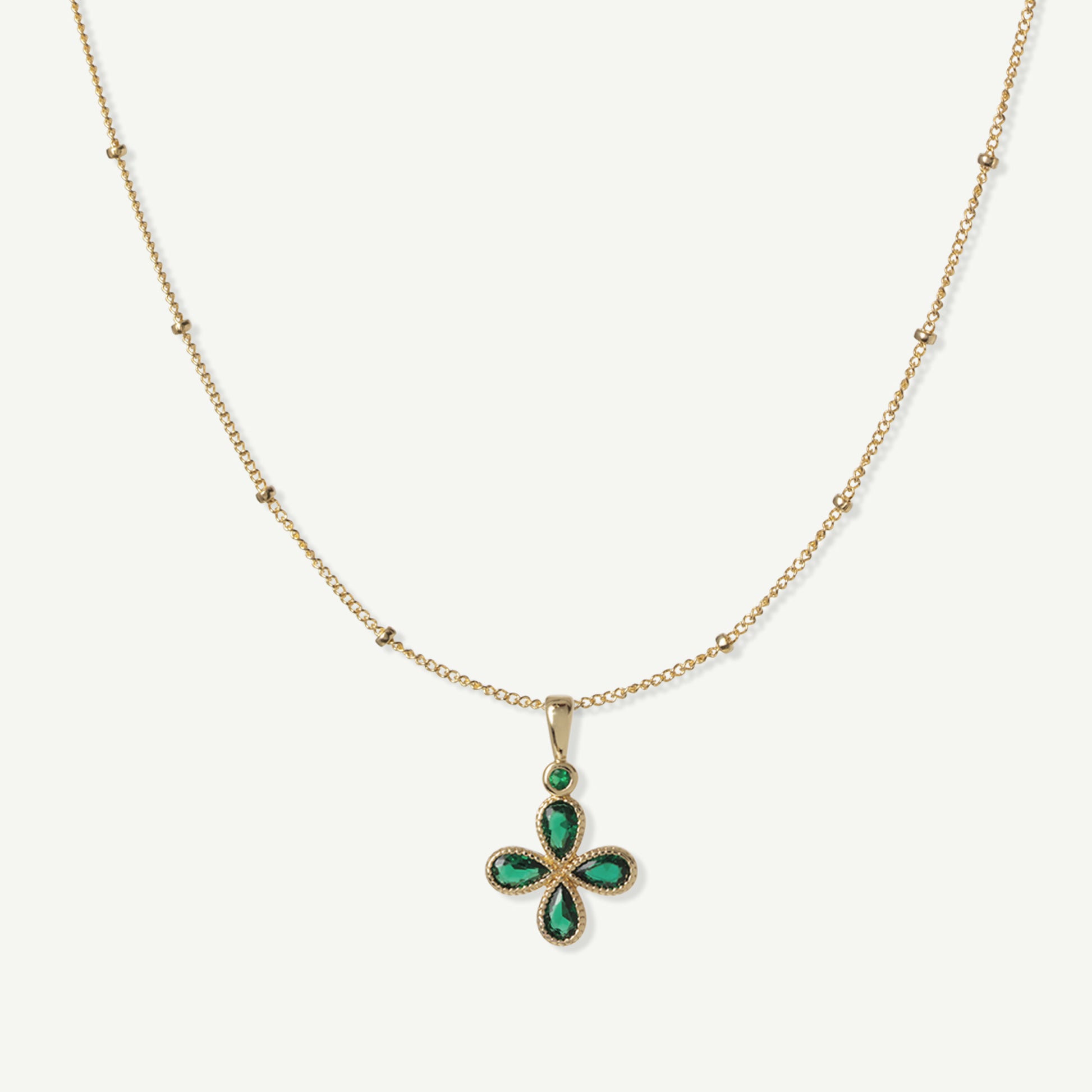 LucyKitty Gold Filled Emerald Clover Necklace