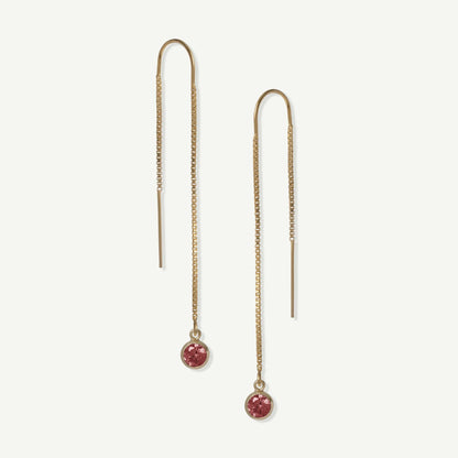 LucyKitty Gold Filled Iris Birthstone Threader Earrings in July Ruby