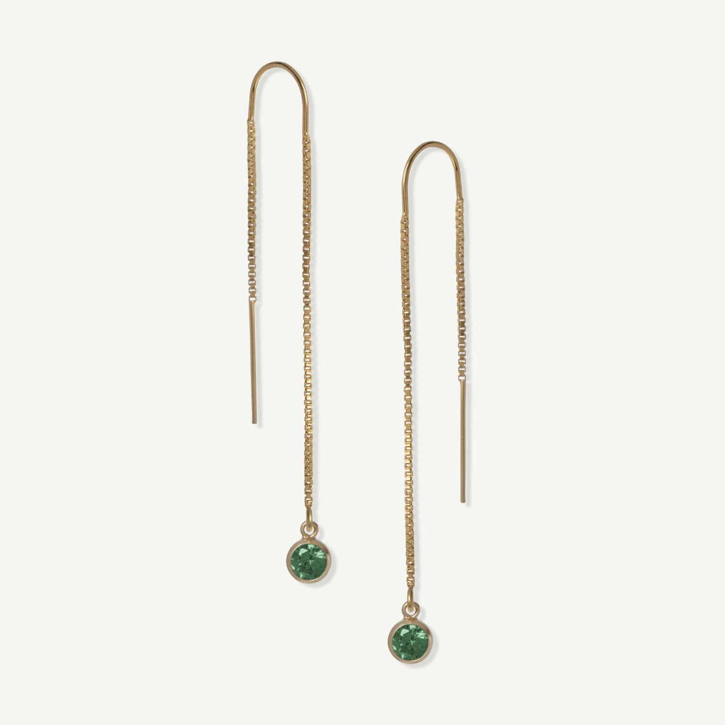 LucyKitty Gold Filled Iris Birthstone Threader Earrings in May Emerald