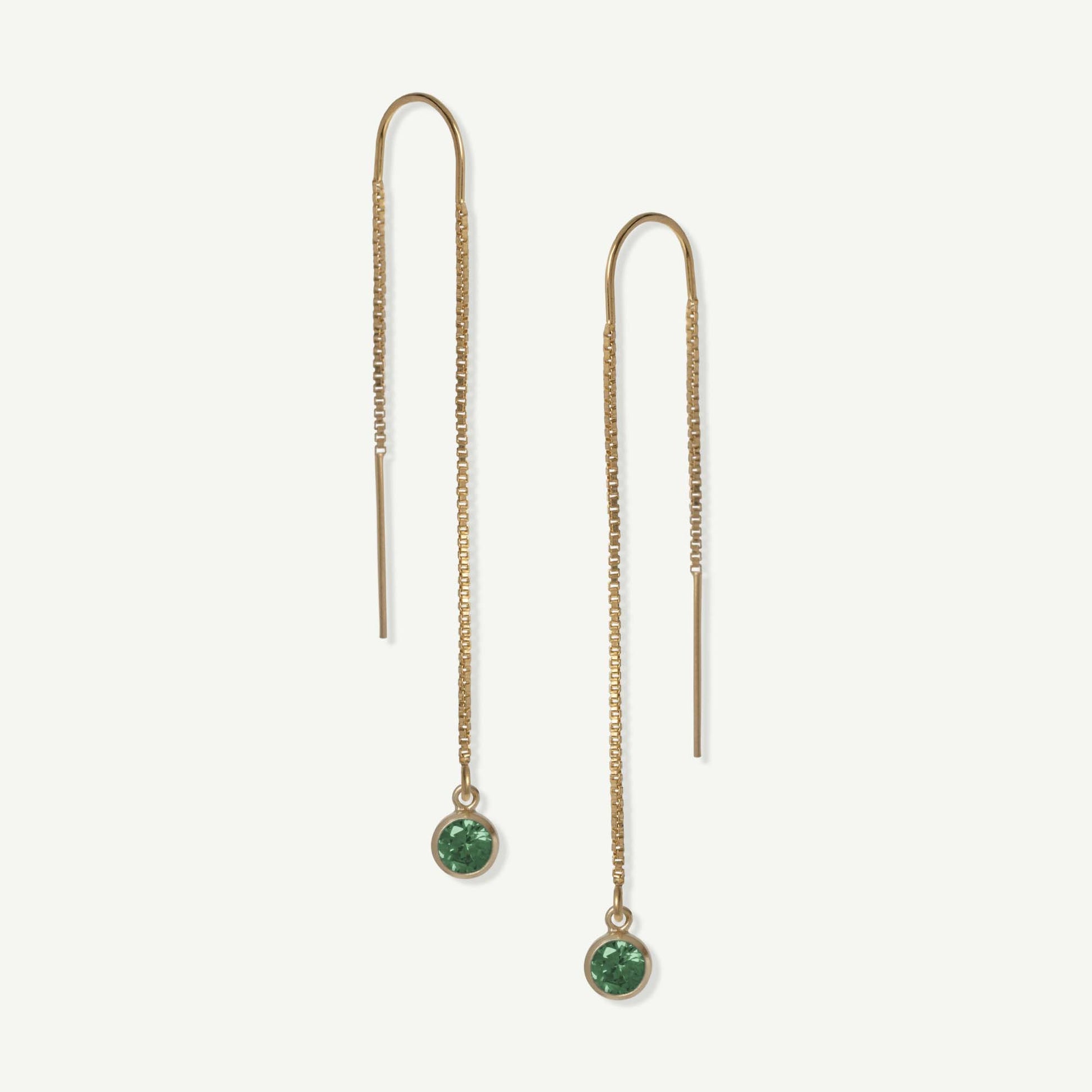 LucyKitty Gold Filled Iris Birthstone Threader Earrings in May Emerald