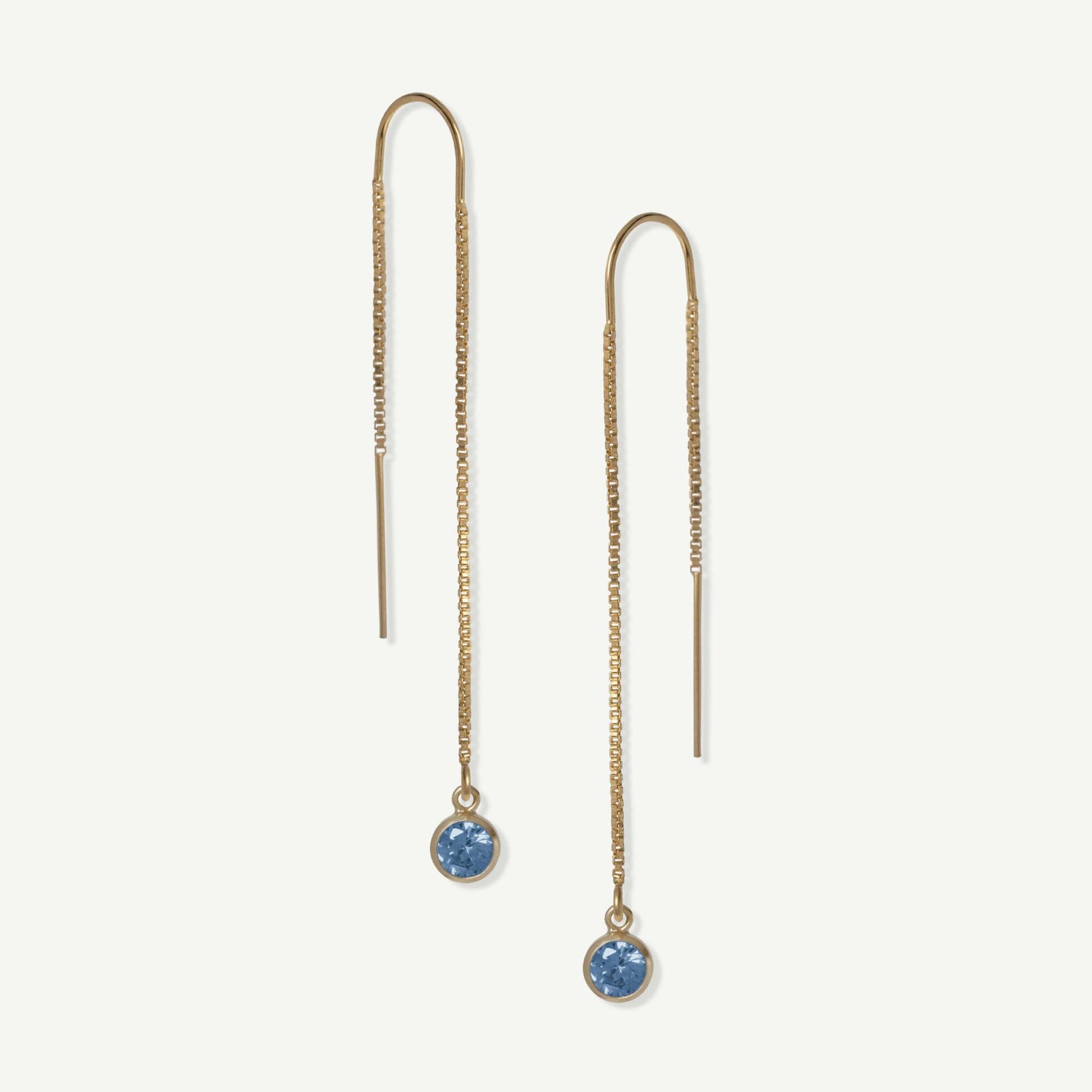 LucyKitty Gold Filled Iris Birthstone Threader Earrings in September Sapphire