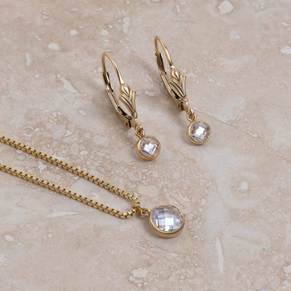 LucyKitty Gold Filled Iris Moonstone Necklace and Earrings Set