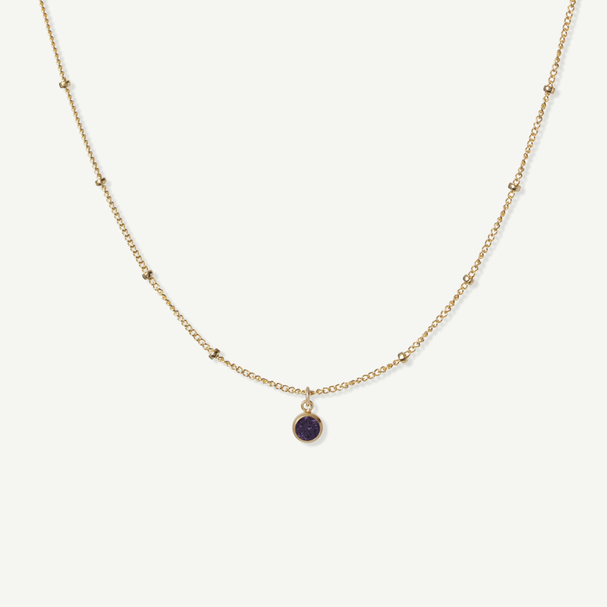 LucyKitty Gold Filled Saturna Birthstone Necklace in February Amethyst