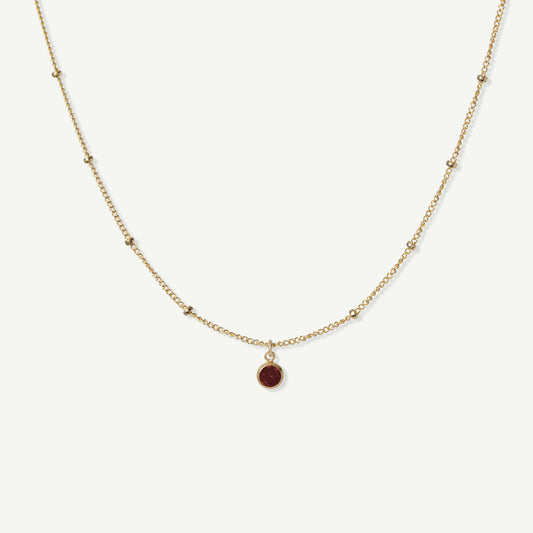 LucyKitty Gold Filled Saturna Birthstone Necklace in January Garnet