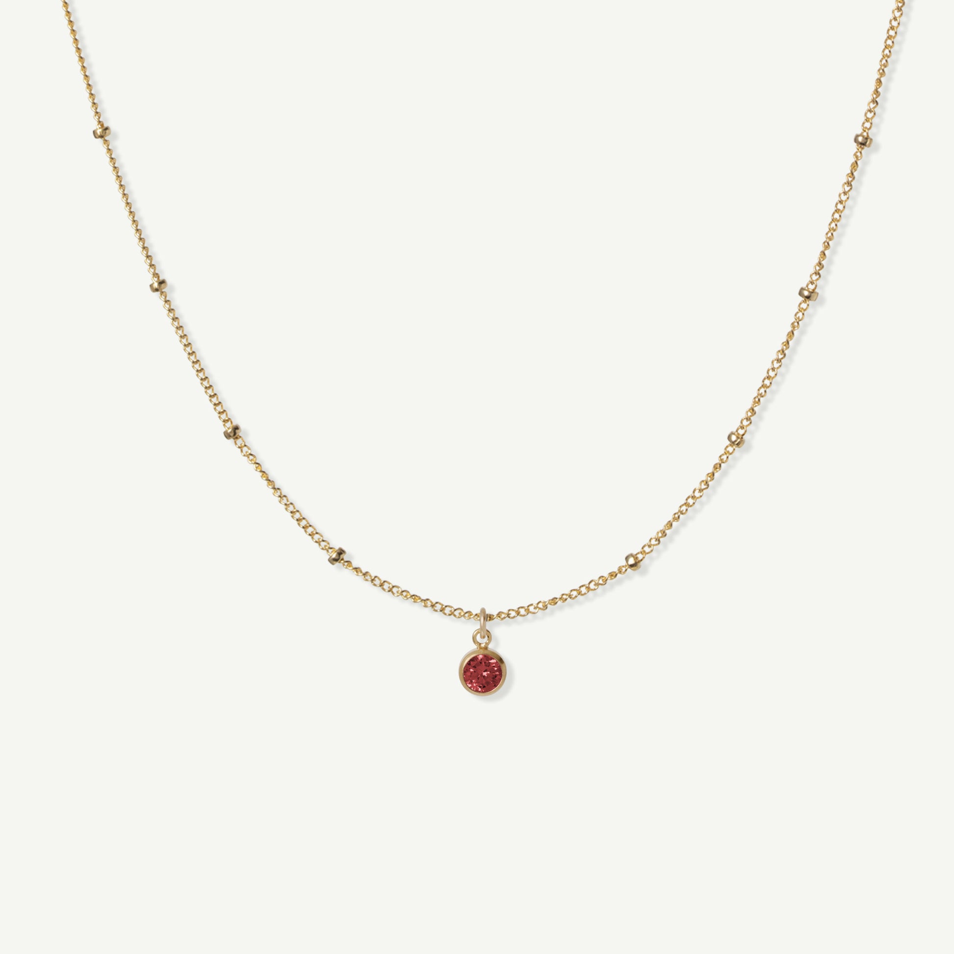 LucyKitty Gold Filled Saturna Birthstone Necklace in July Ruby