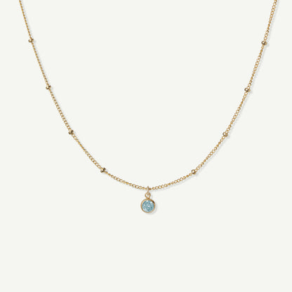 LucyKitty Gold Filled Saturna Birthstone Necklace in March Aquamarine