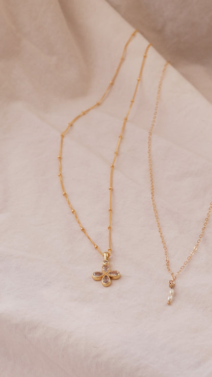 LucyKitty Gold Filled Diamond Clover Pendant Necklace