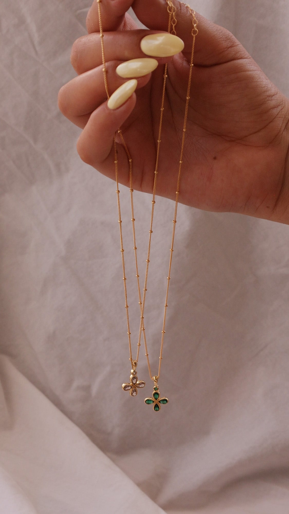 LucyKitty Gold Filled Diamond and Emerald Clover Pendant Necklaces