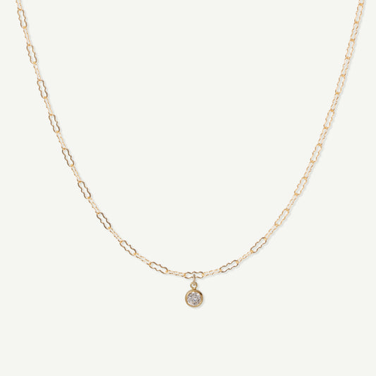 LucyKitty Gold Filled Fayette Birthstone Necklace in April Diamond