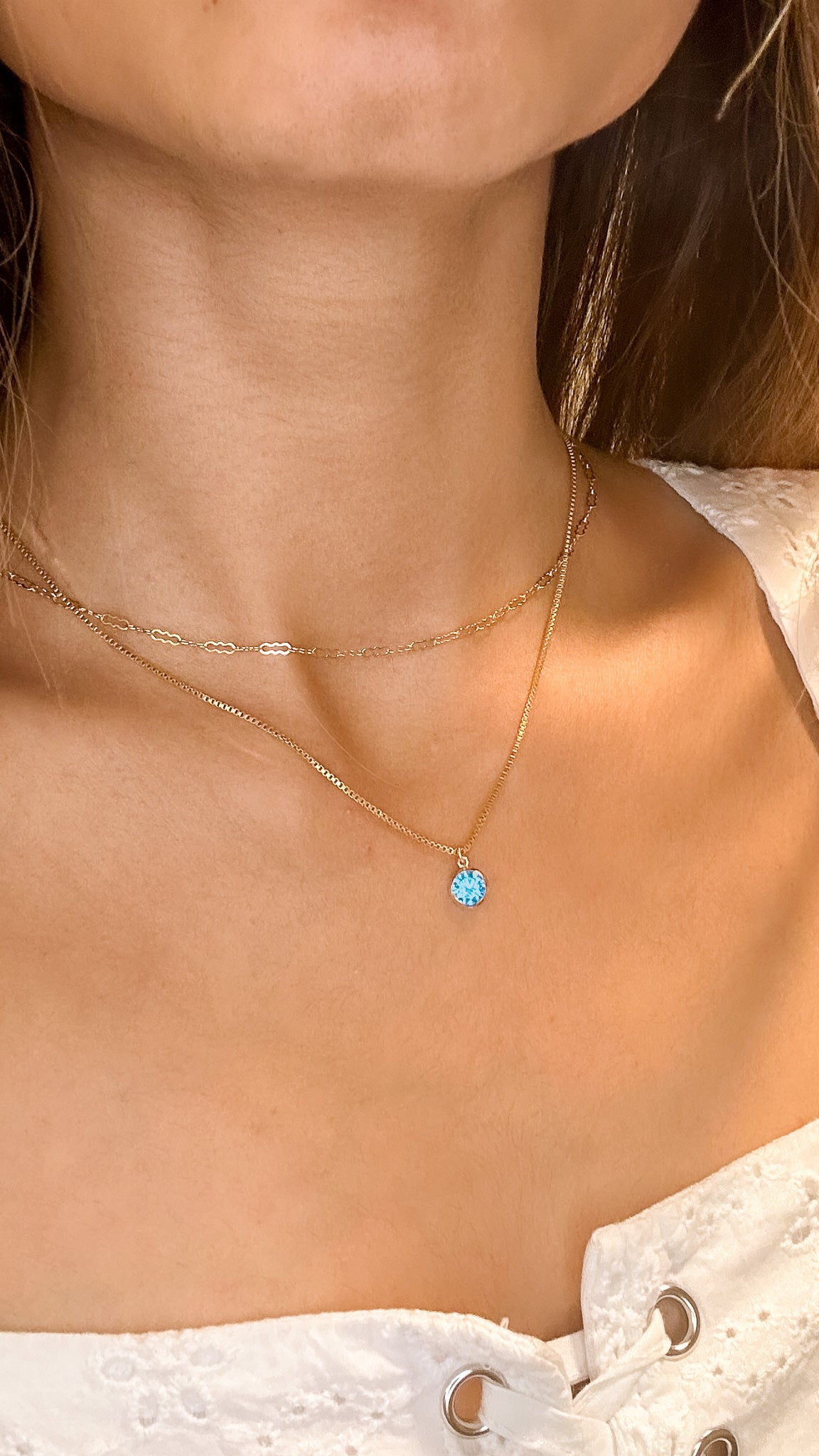 LucyKitty Gold Filled Iris Birthstone Necklace in March Aquamarine