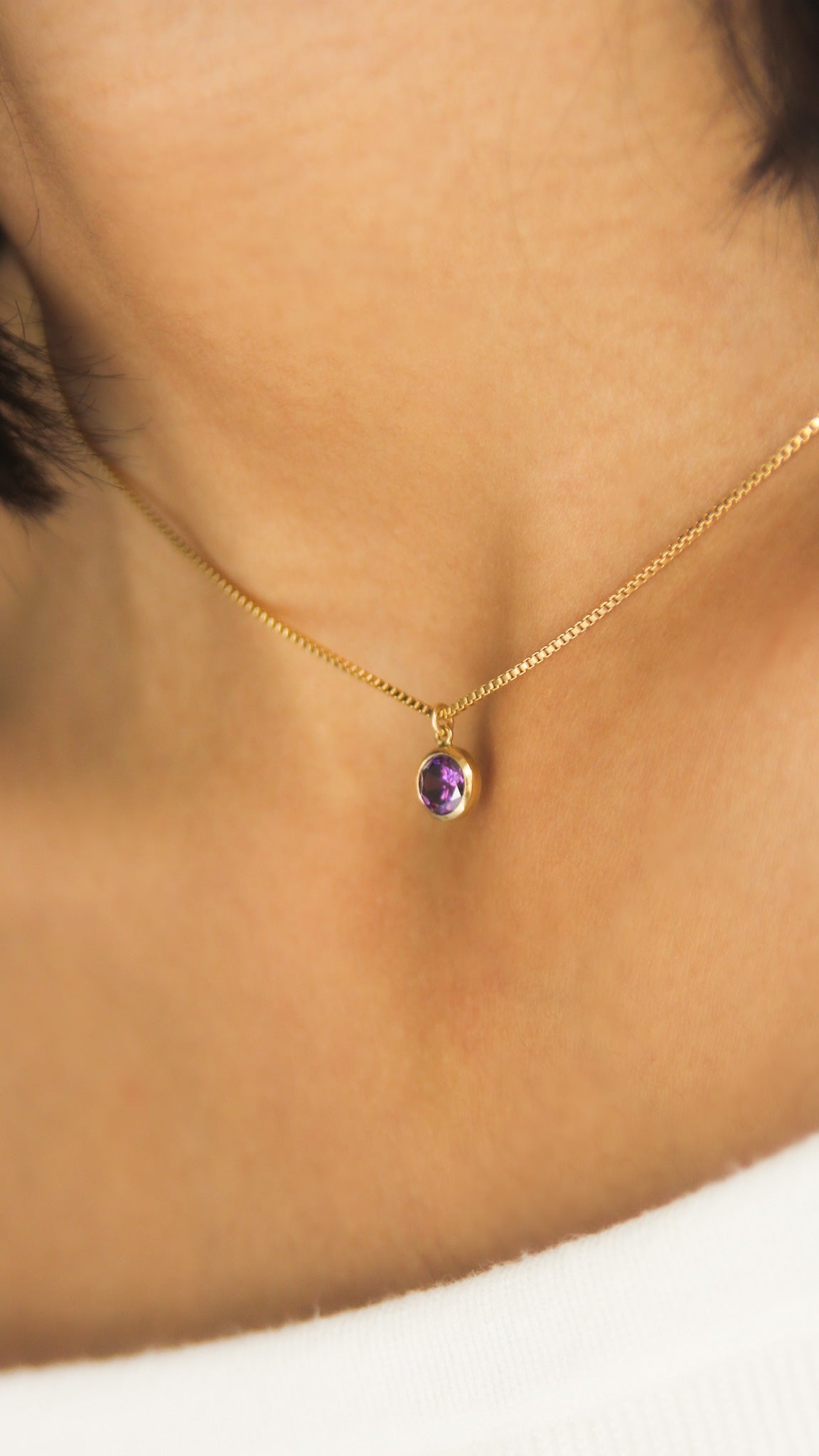 LucyKitty Gold Filled Iris Birthstone Necklace in February Amethyst