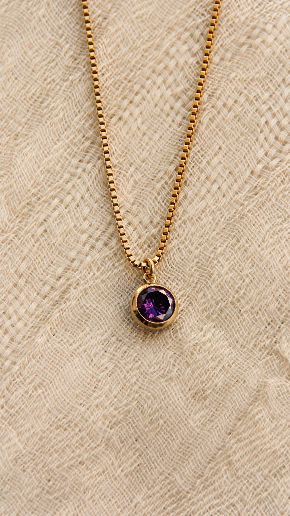 LucyKitty Gold Filled Iris Birthstone Necklace in February Amethyst