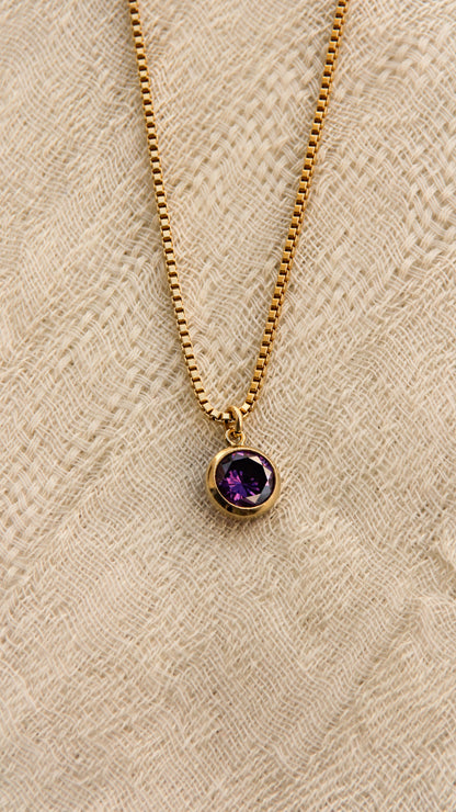 LucyKitty Gold Filled Iris Birthstone Necklace in February Amethyst