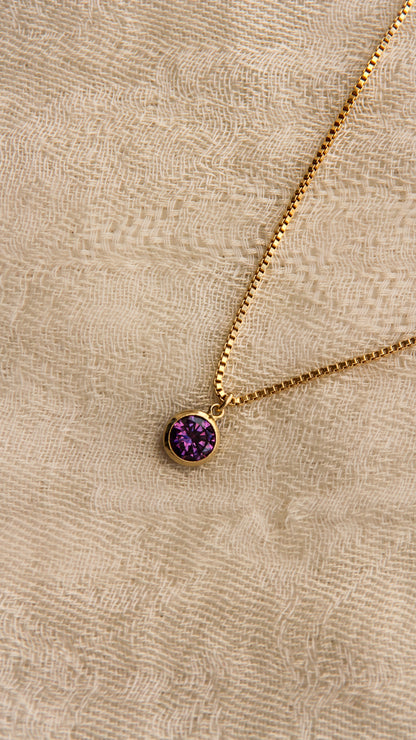 LucyKitty Gold Filled Iris Birthstone Necklace in February Amethyst