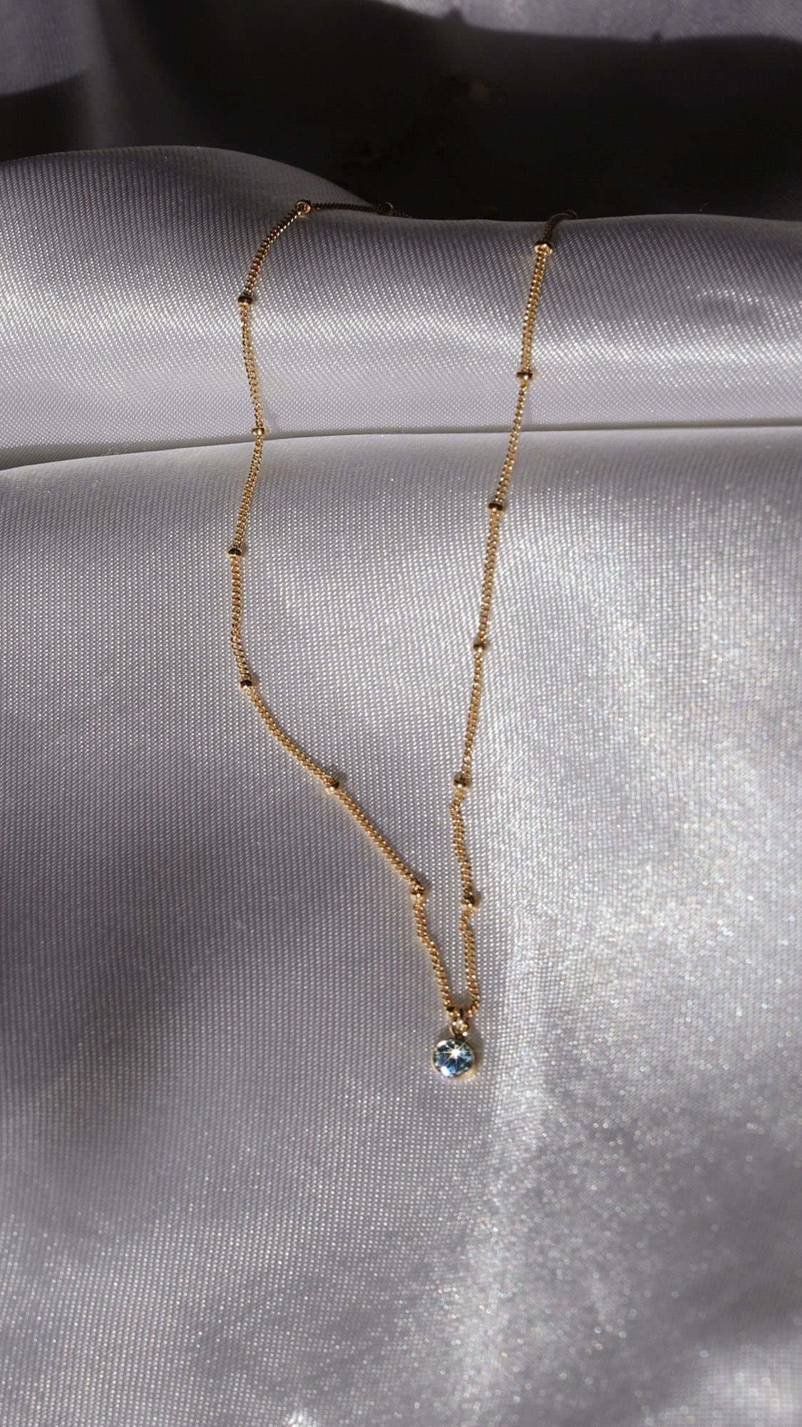 LucyKitty Gold Filled Saturna Birthstone Necklace in March Aquamarine