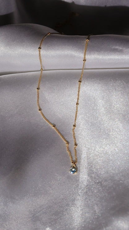 LucyKitty Gold Filled Saturna Birthstone Necklace in March Aquamarine