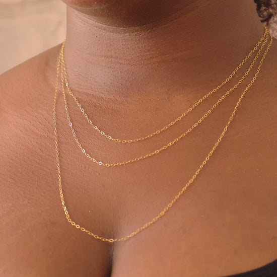 Model wearing the LucyKitty Gold Filled Gossamer Chain in All Sizes