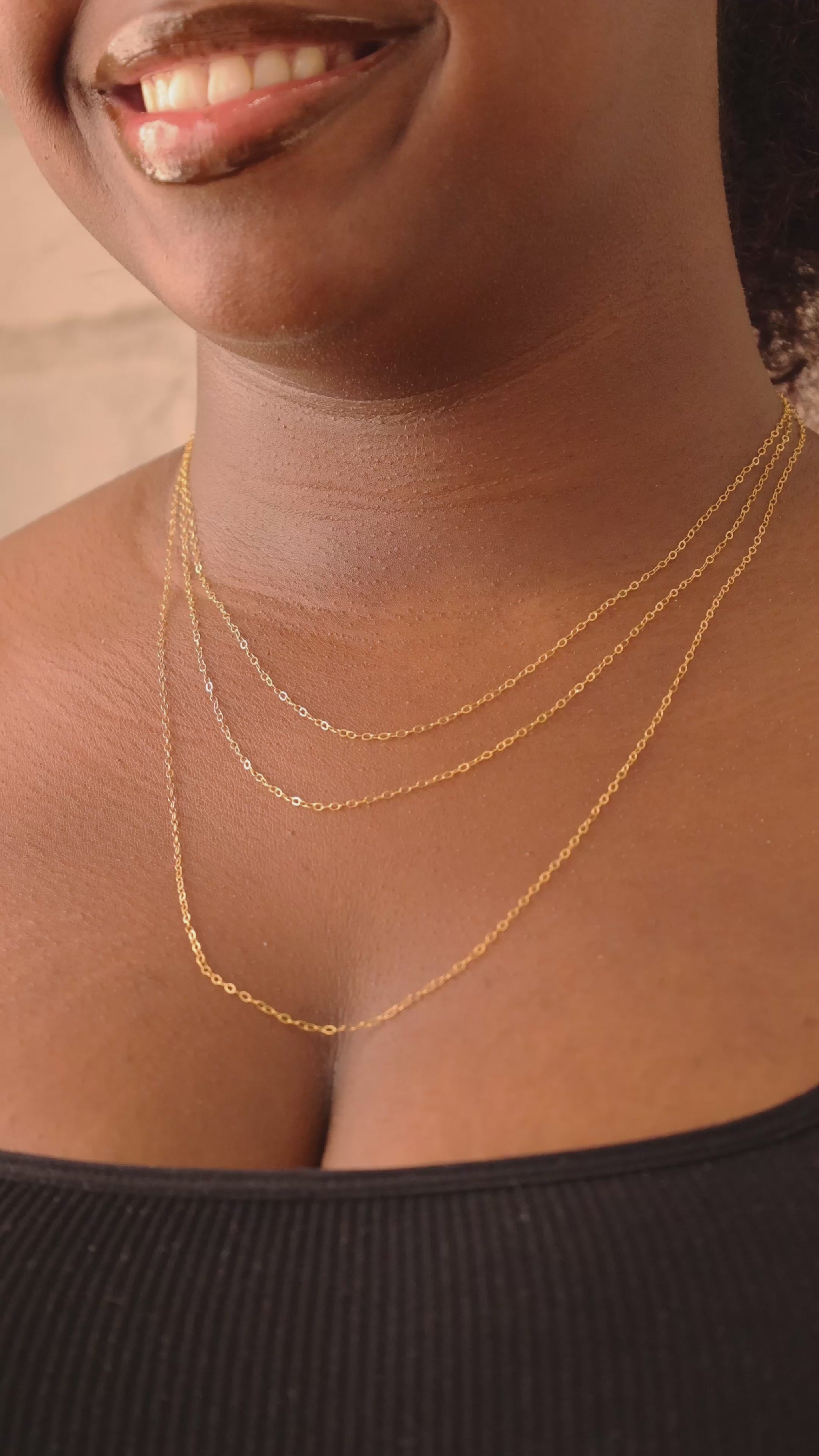 Model wearing the LucyKitty Gold Filled Gossamer Chain in All Sizes