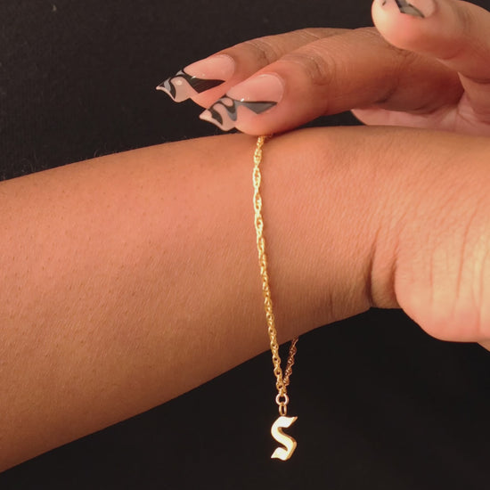 LucyKitty Gold Filled Gothic Letter Charm on a Rope Chain Bracelet