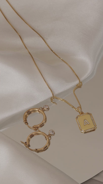 LucyKitty Gold Filled Removable Charms Lily Hoop Earrings and Carta Letter Pendant with Classic Box Chain