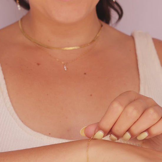 LucyKitty Gold Filled Paperclip Chain Bracelet with Gold Rectangle Charms, Mira Herringbone Necklace, Maggie Mini Threaders, and Maggie Mini Necklace