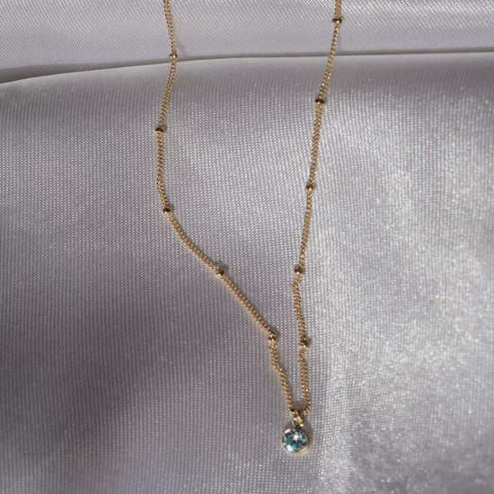 LucyKitty Gold Filled Saturna Birthstone Necklace in March Aquamarine