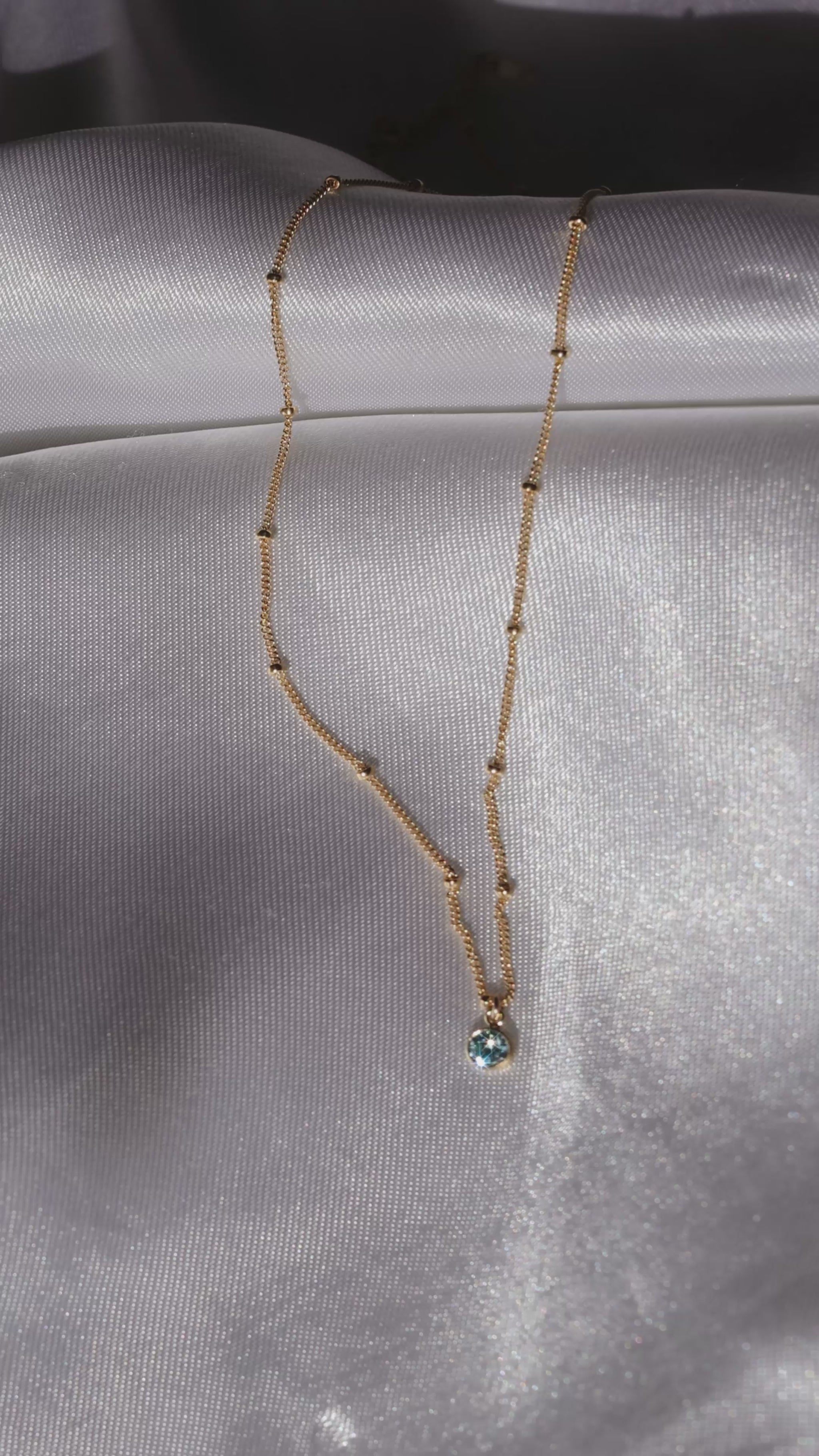 LucyKitty Gold Filled Saturna Birthstone Necklace in March Aquamarine